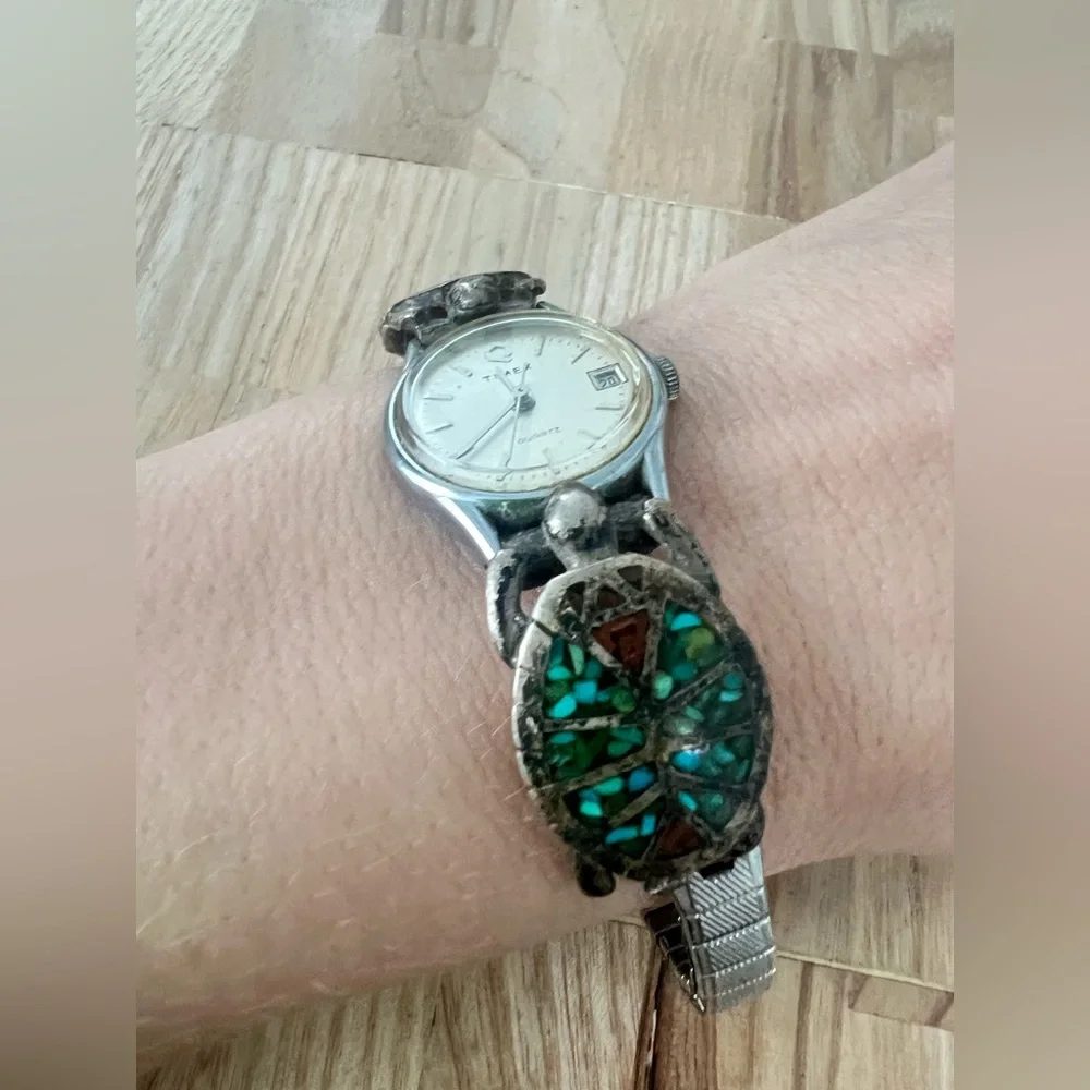 Timex ladies sterling silver mosaic turtle southwestern watch NEW BATTERY